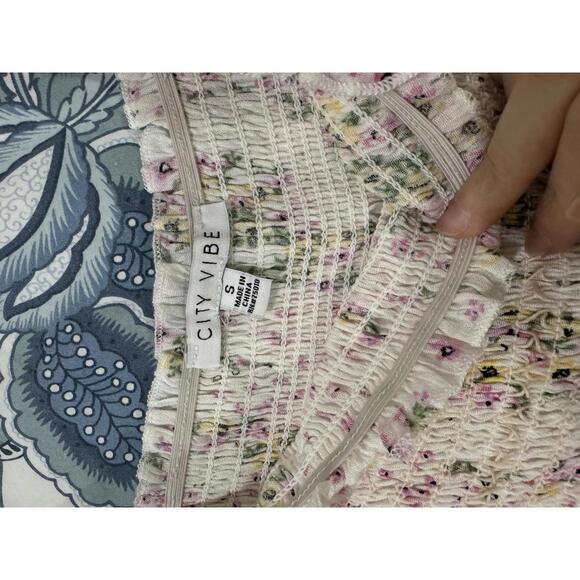 NWT City Vibe Ivory White Floral Puff Sleeve Square Neck Maxi Dress- Size Small - Picture 7 of 9